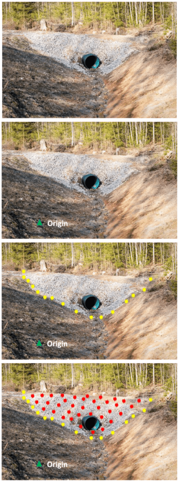 These images help provide a visual reference for MapSmart volume training for a culvert restoration project.
